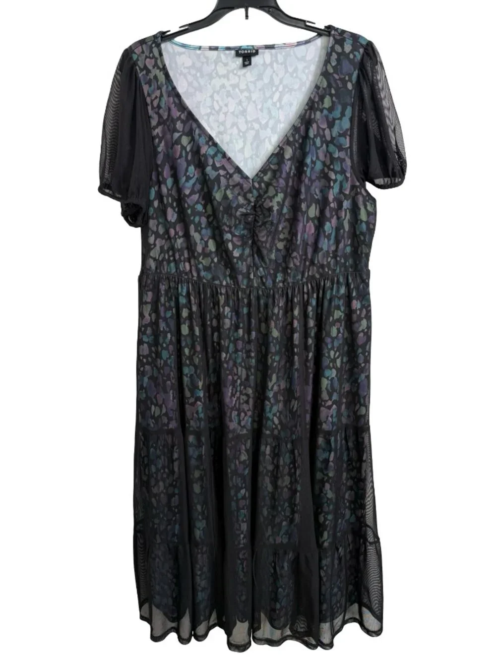 Torrid Mesh Midi Dress Size 1 US 1X Black Purple Blue Heart Whimsigoth Tiered